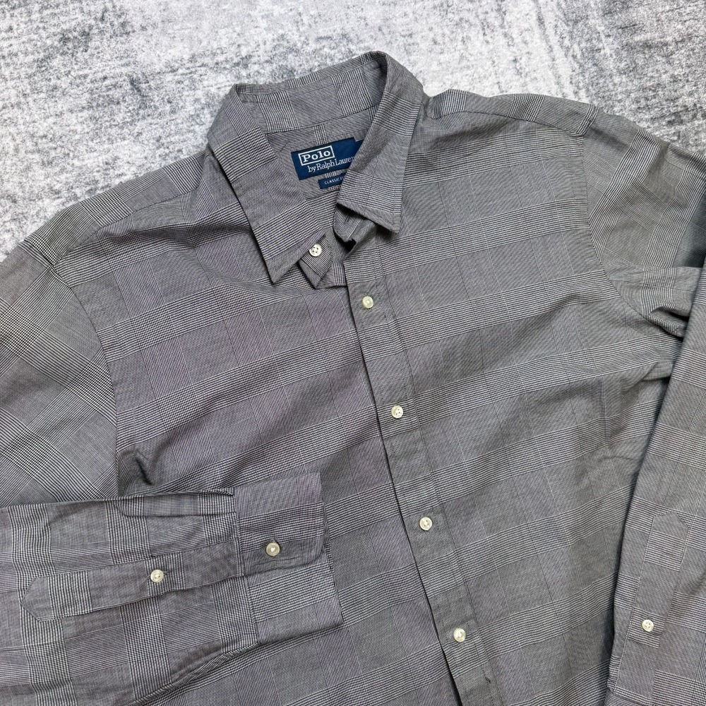 Polo Ralph Lauren Shirt Men XL Gray Classic Fit Glenn Plaid Check Prince of Wale